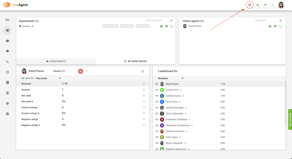 Clique no botão de adição no LiveAgent