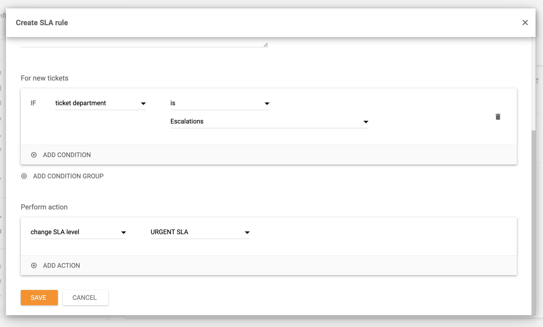 Criação de regra de SLA no LiveAgent