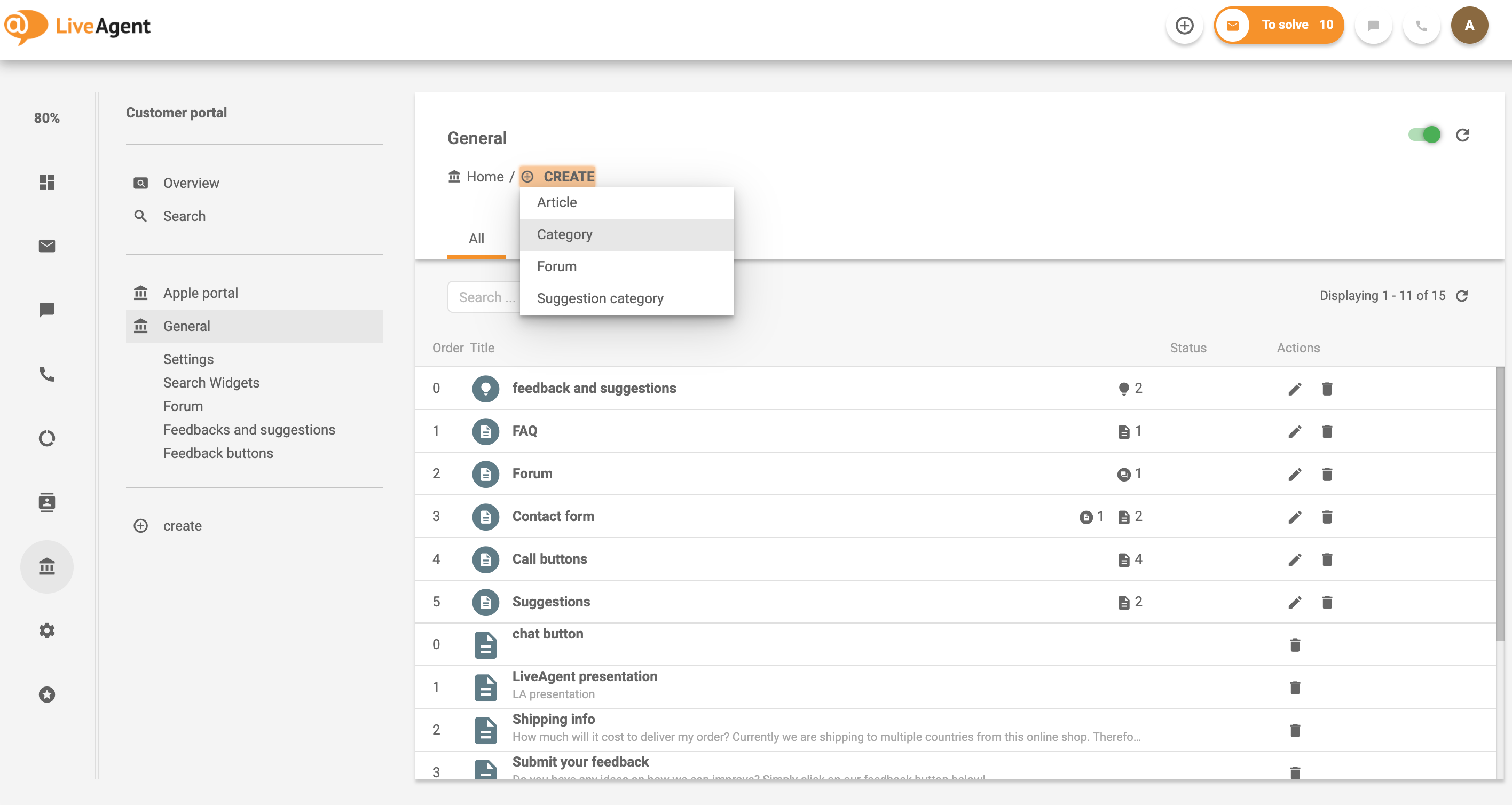 Crie categoria para base de conhecimento interna