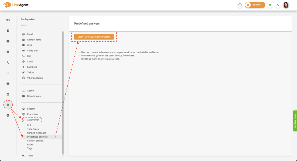 Criar respostas predefinidas no LiveAgent