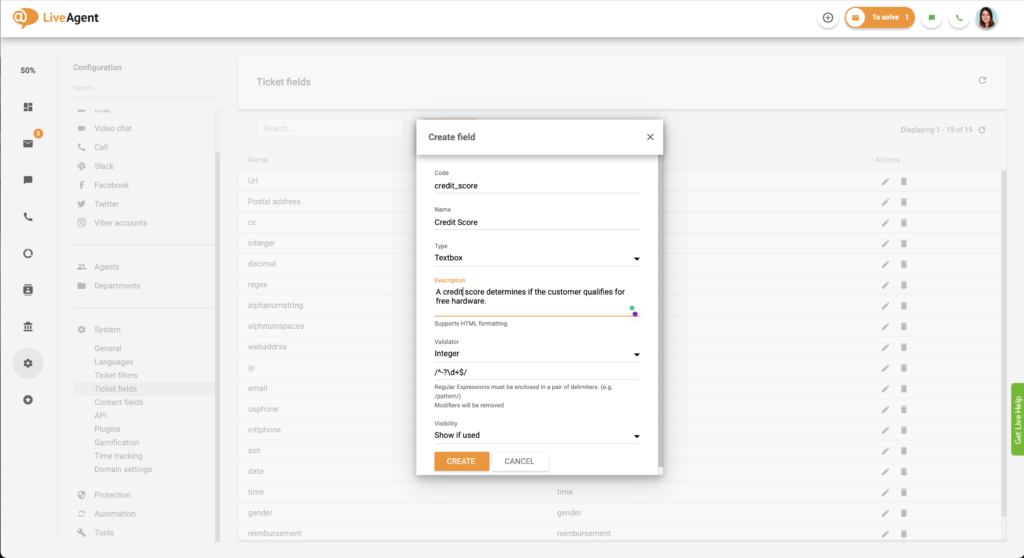 Criando um campo de ticket