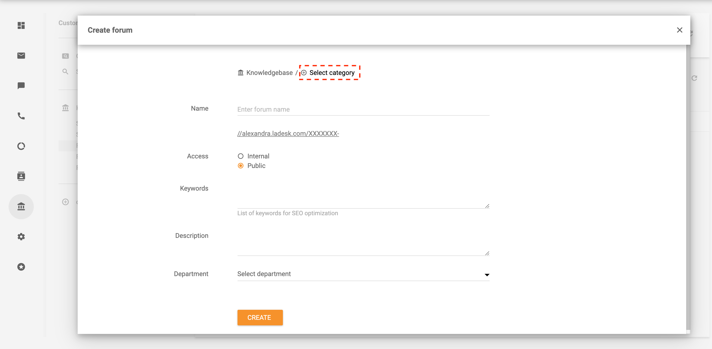 Selecionar categoria para fórum de cliente - LiveAgent