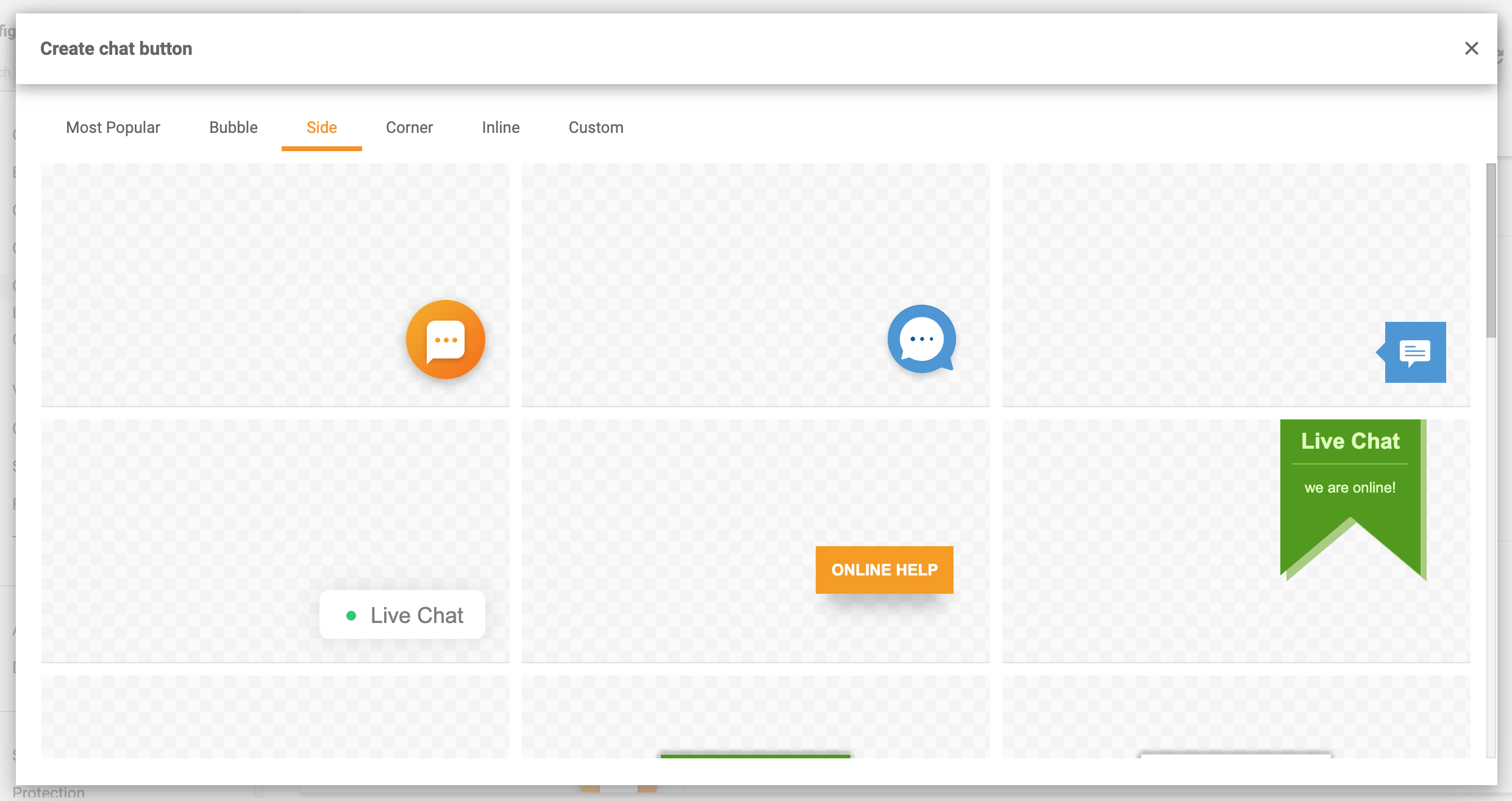 Botões de chat laterais