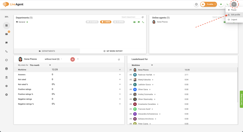 Editar perfil do agente