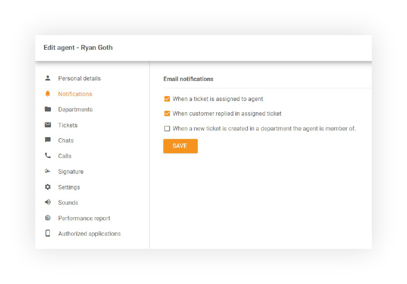 Notificações por email no LiveAgent
