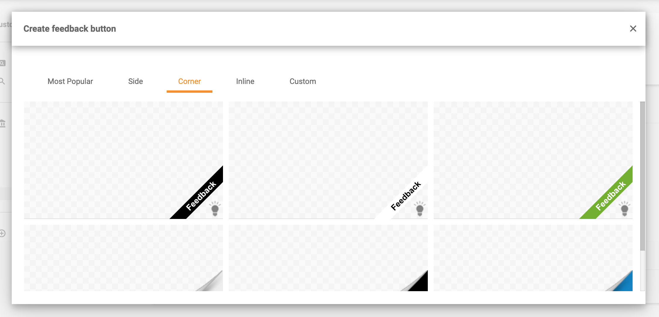 Botões de feedback de canto