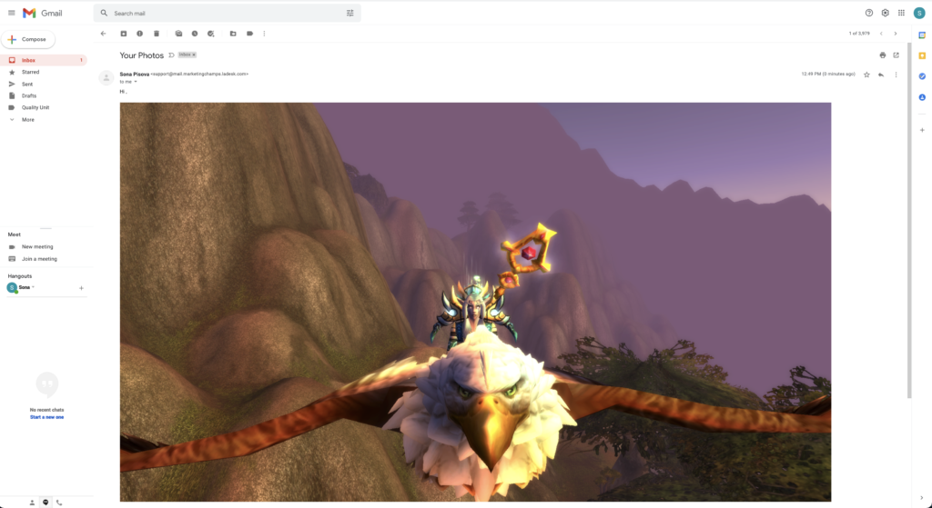 Exemplo de imagem colada incorporada em email