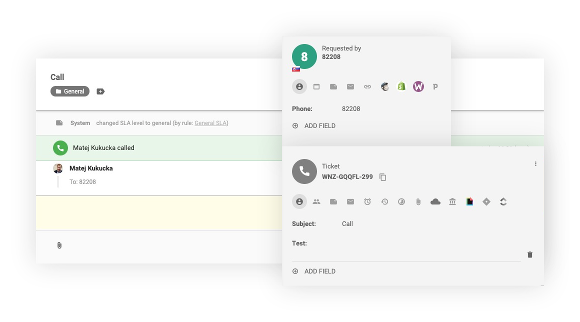 Interface de chamada interna no LiveAgent