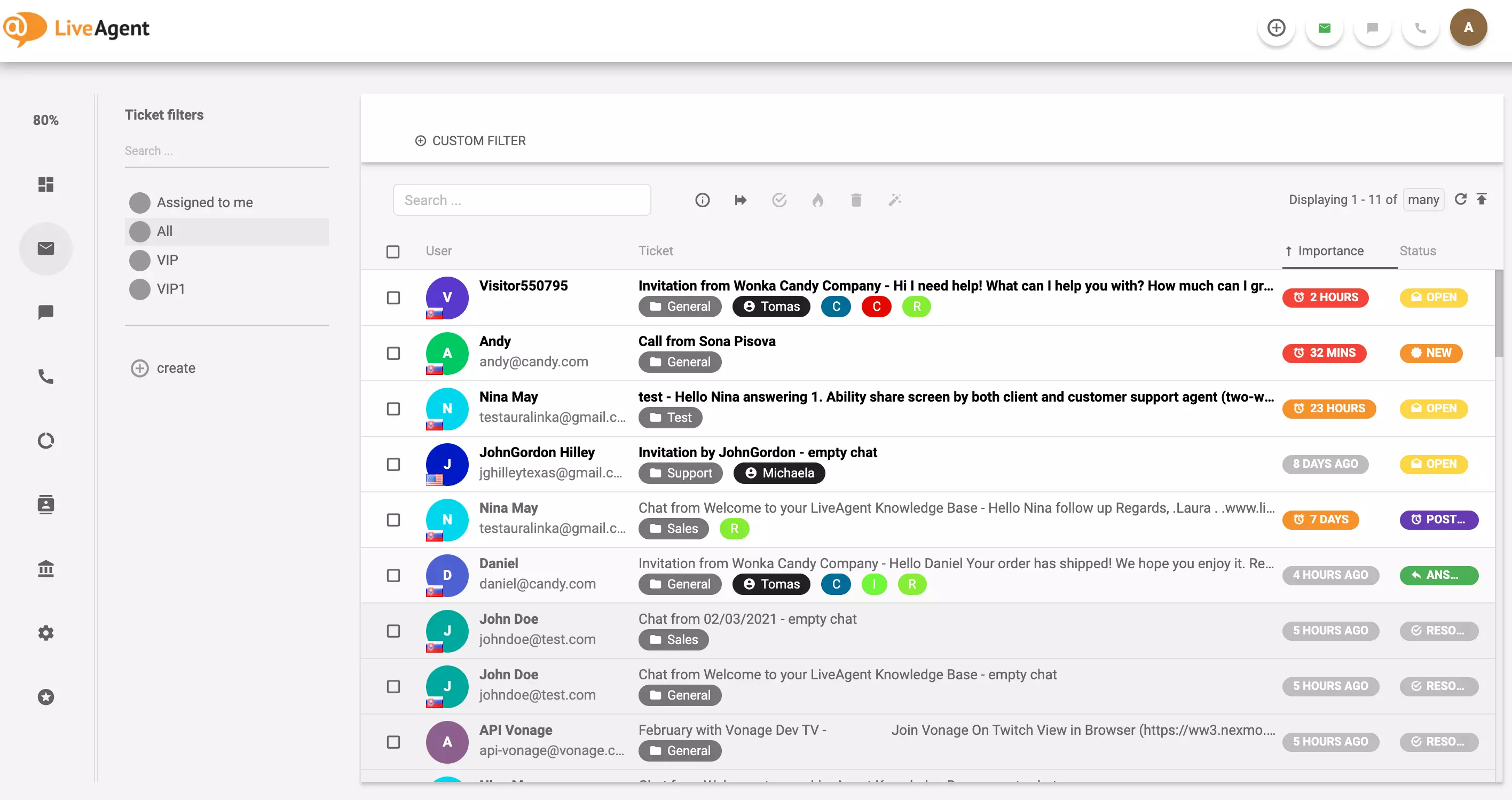 Exemplo de tickets LiveAgent
