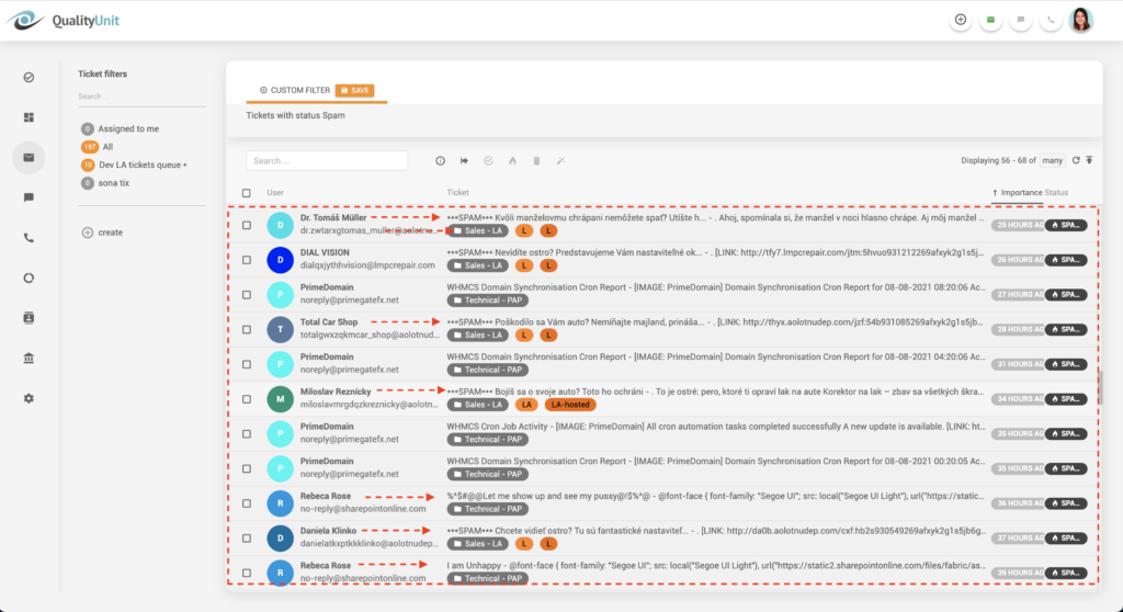 Filtragem de emails de spam do LiveAgent