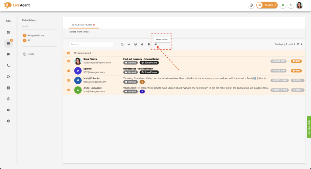 Botão de ação em massa