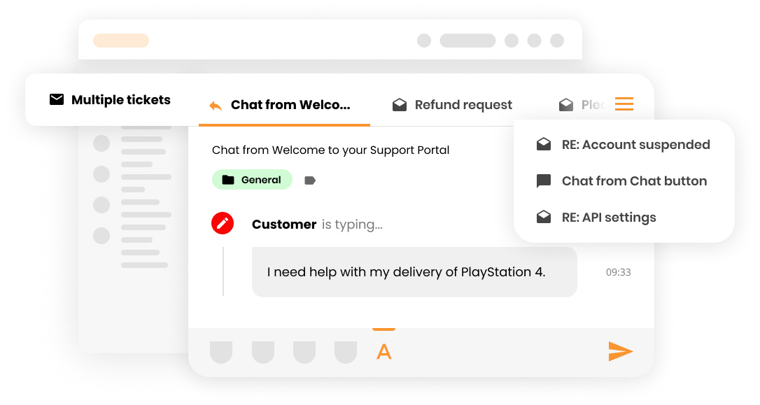Mockup de abas de múltiplos tickets