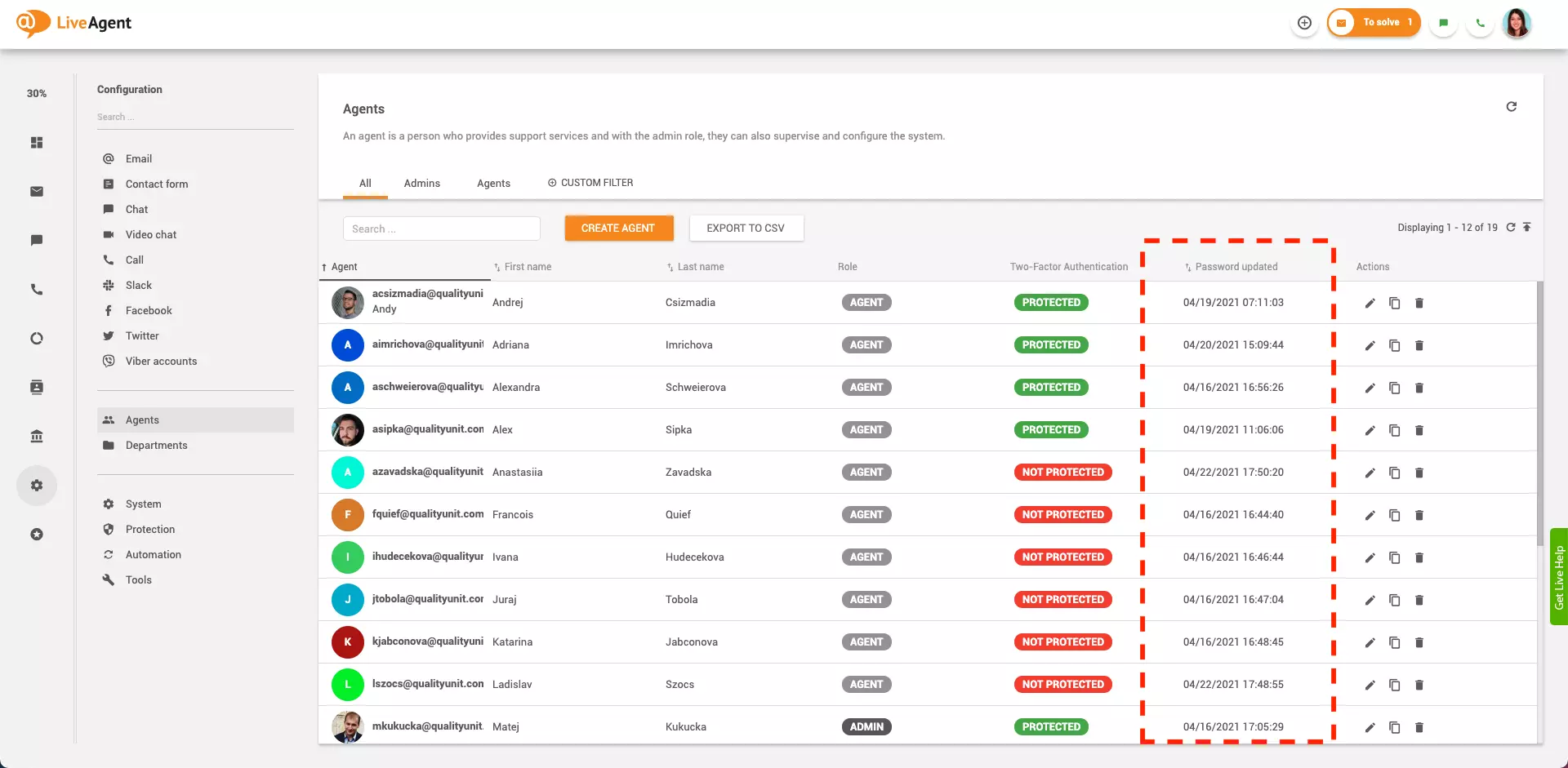 Log de auditoria de senha