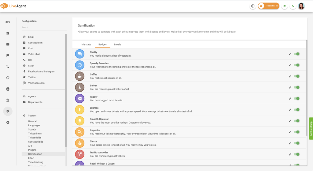 Badges de gamificação