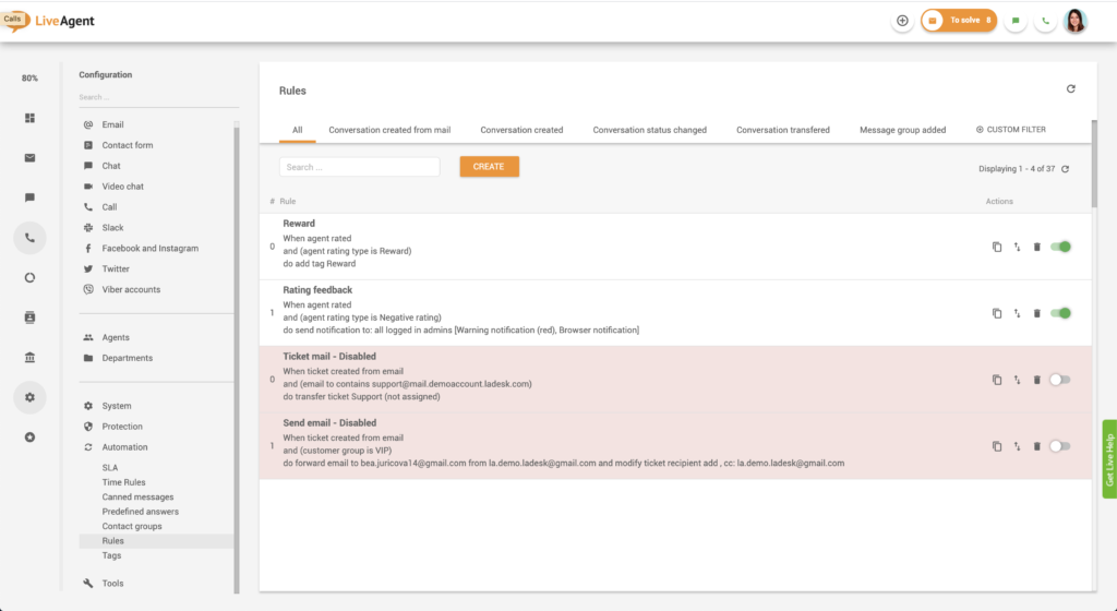 Regras de automação