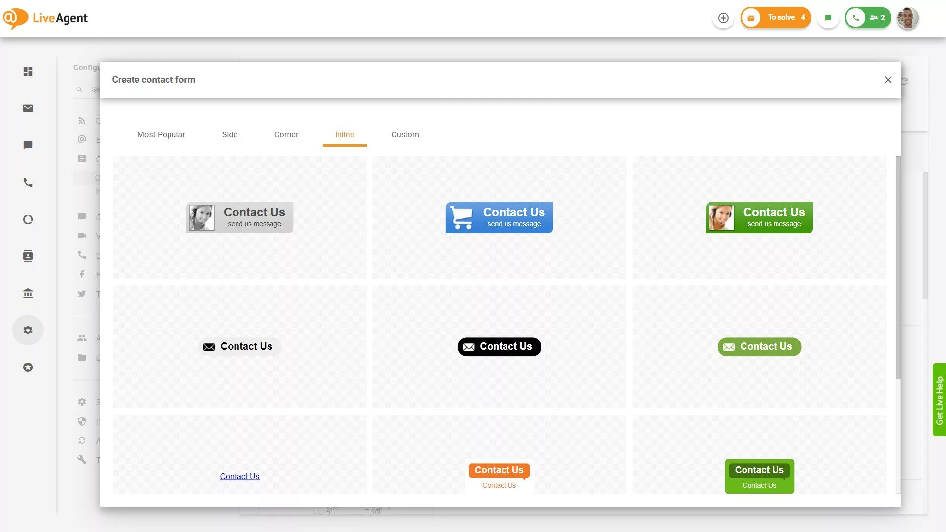 Botões de formulário de contato inline