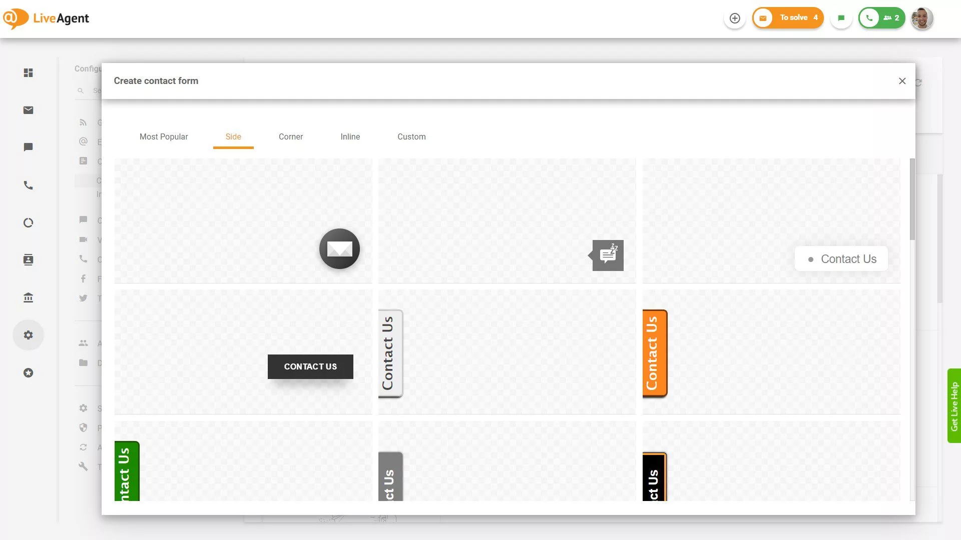 Botões de formulário de contato lateral