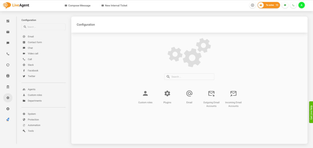 Configuração de funções personalizadas do LiveAgent