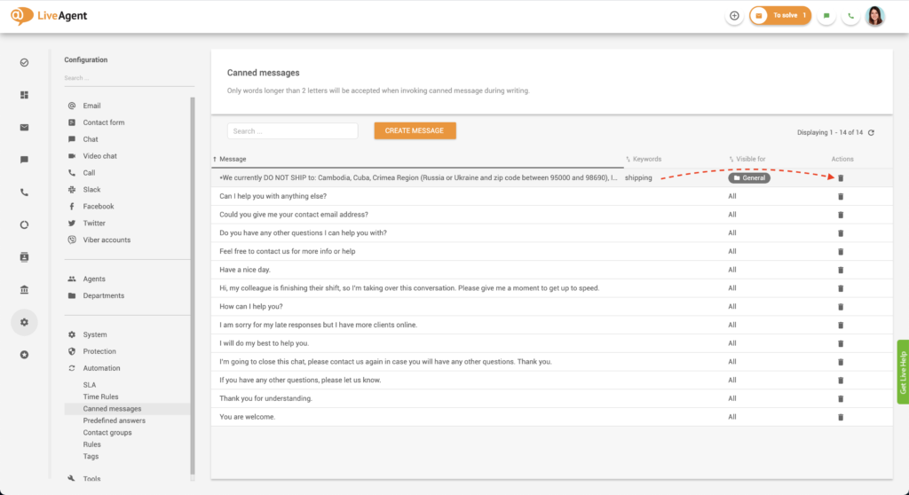 Deletando uma mensagem pré-gravada