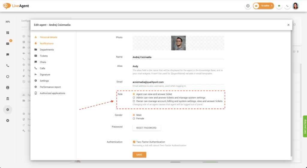 Editar função do agente