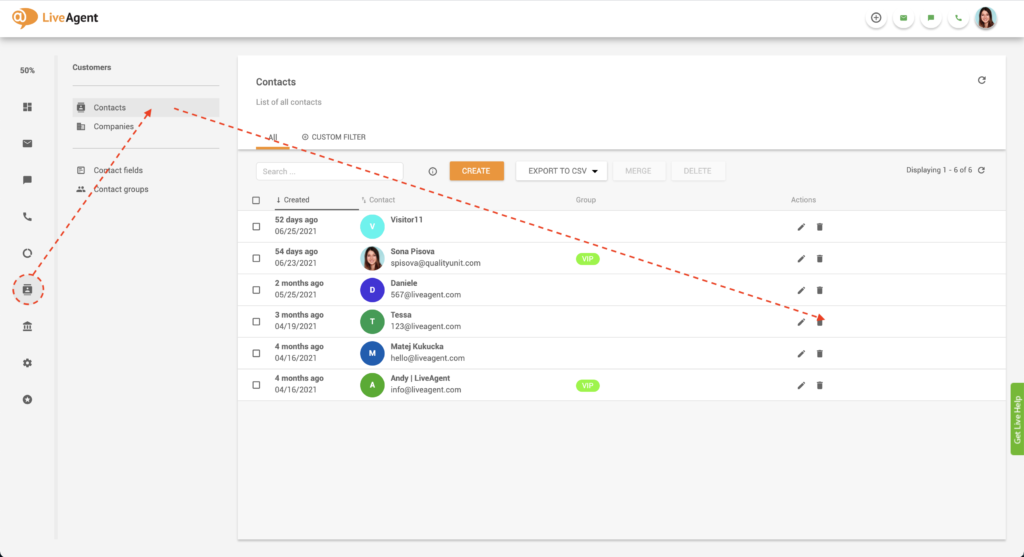 Editar nota de contato no LiveAgent
