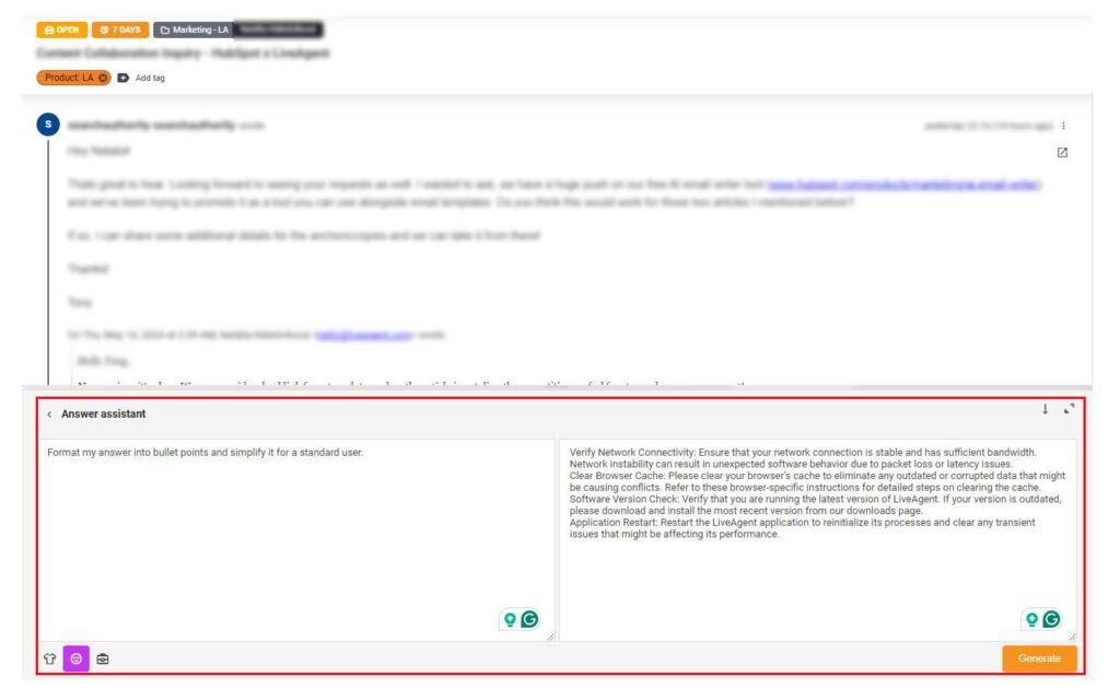Imagem exibindo a opção de assistente de resposta personalizado com um prompt e mensagem para demonstrar este assistente