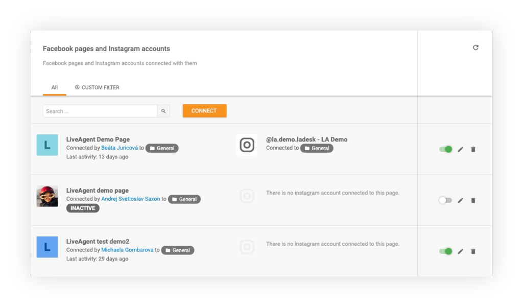 Conectando contas do Facebook e Instagram ao LiveAgent