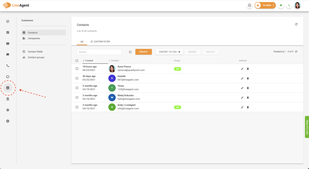 Encontrando contatos no LiveAgent