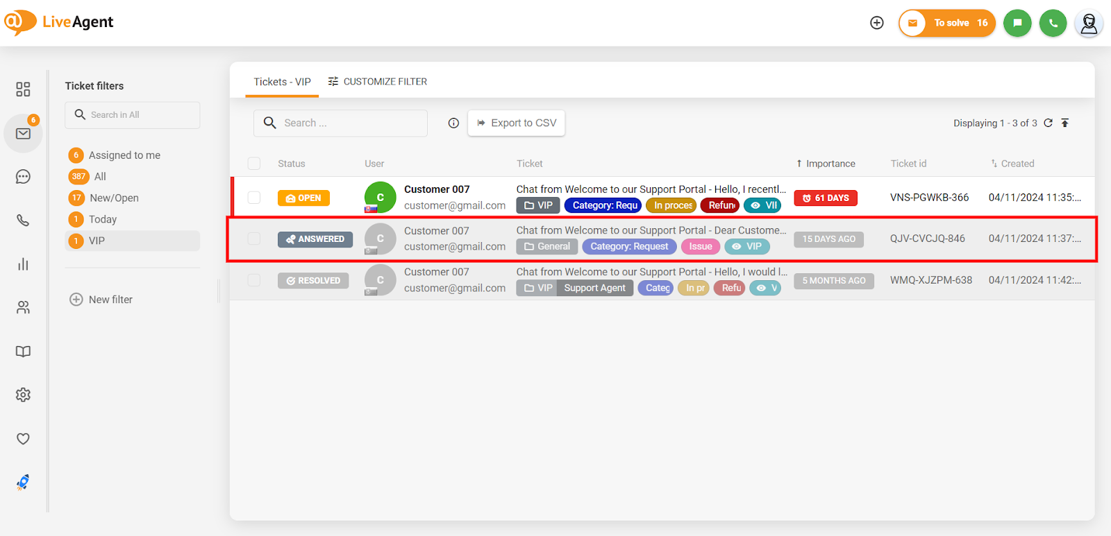 Interface do LiveAgent mostrando as etapas para exportar um log de conversa