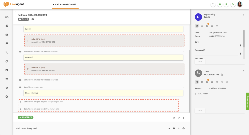 Merged ticket system message