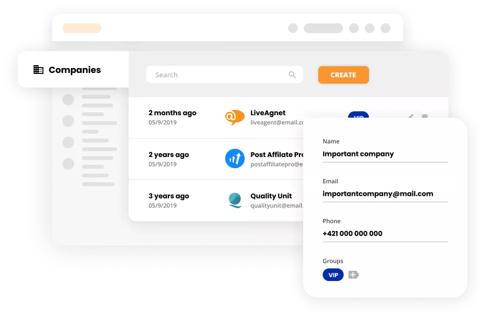 Mockup do recurso de empresas