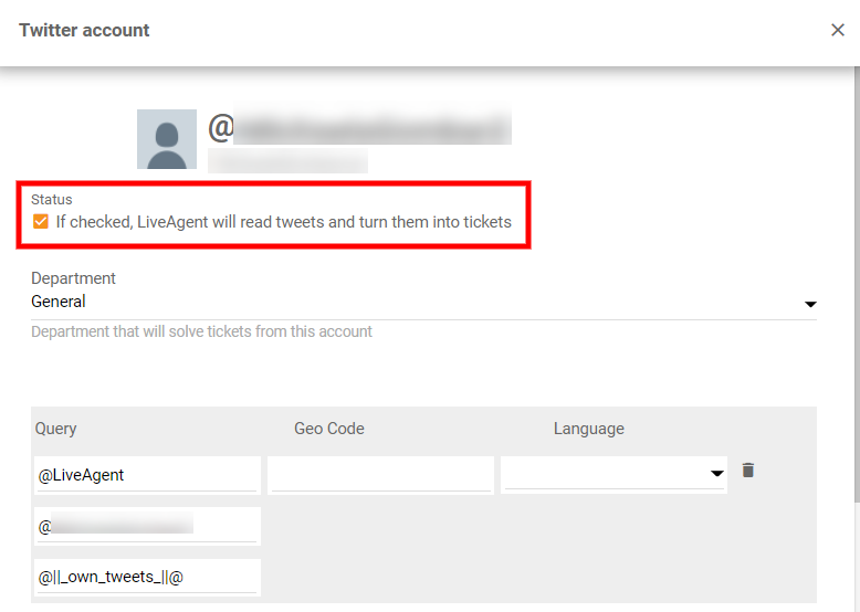 Marcar caixa de seleção de status do Twitter