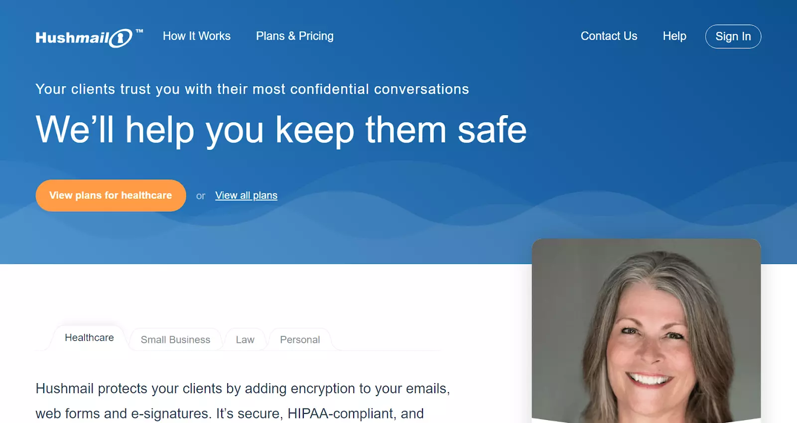 Página inicial do Hushmail