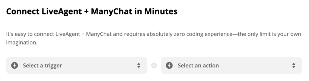 Selecionando um gatilho e uma ação no Zapier