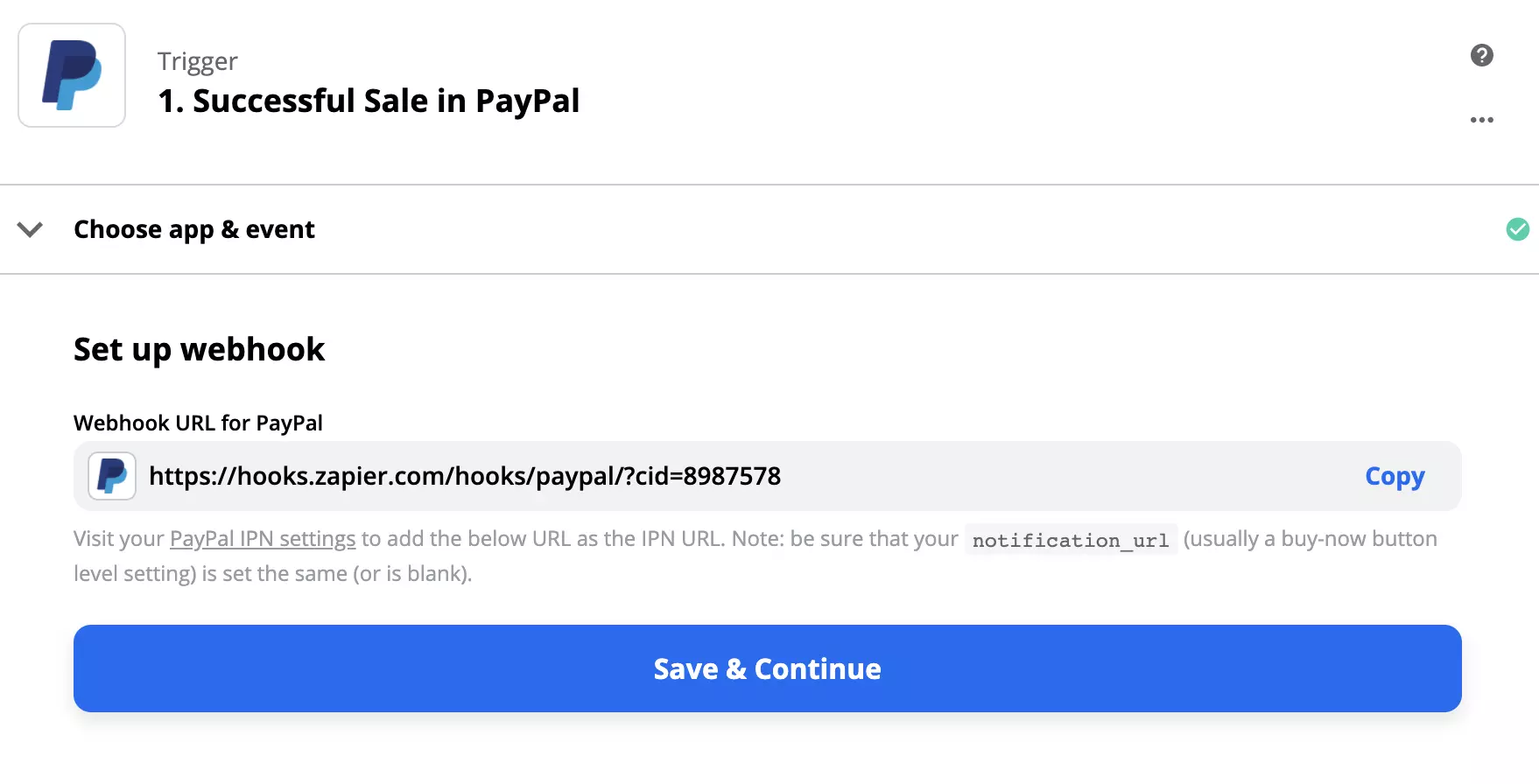 Configuração do gatilho do PayPal com webhook