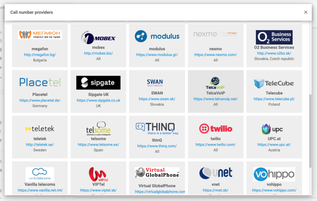 Provedores de números de chamada com LiveAgent