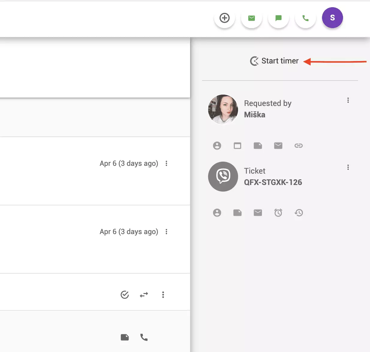 Cronômetro Clockify no ticket do LiveAgent