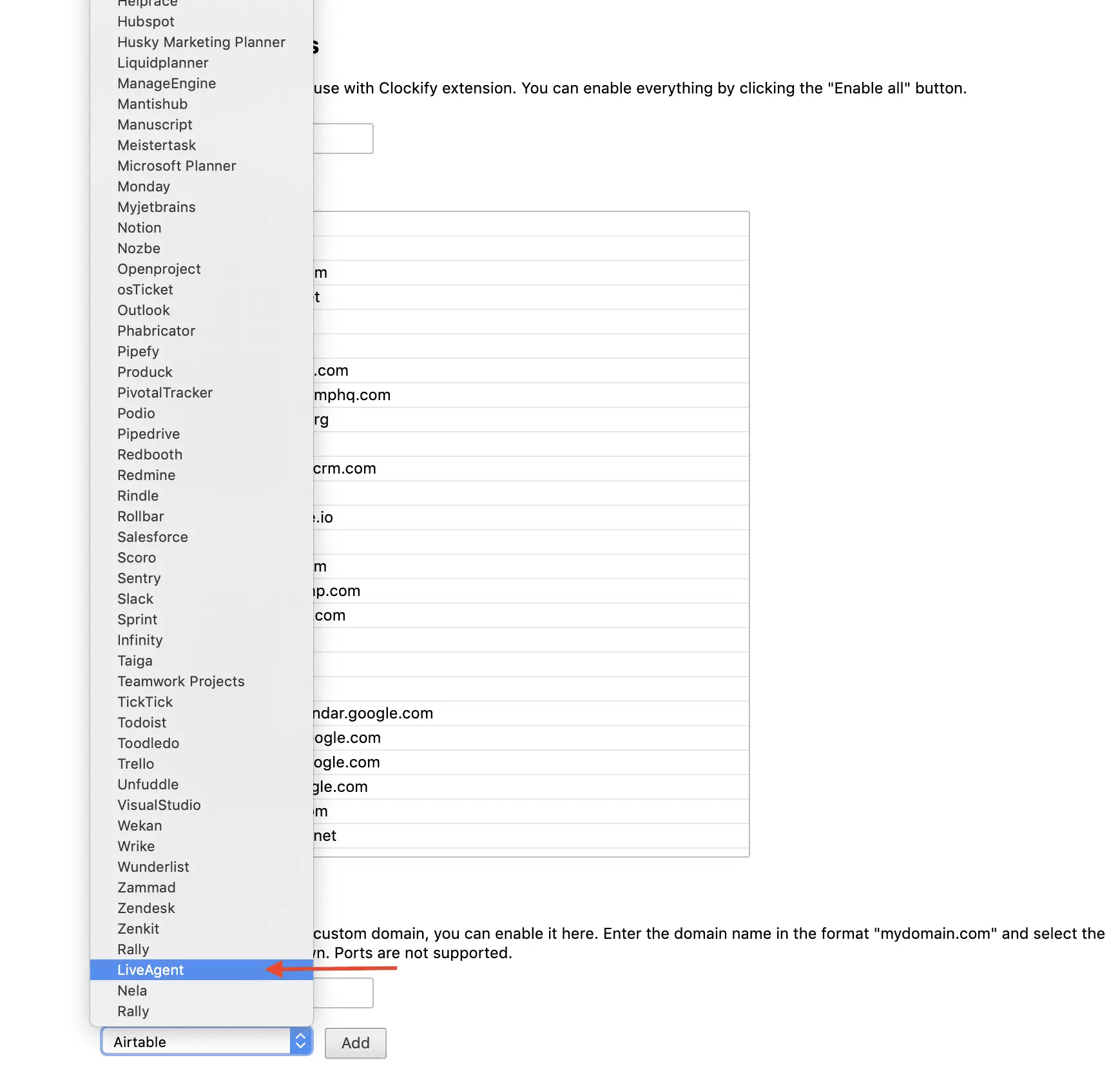 Integração Clockify LiveAgent