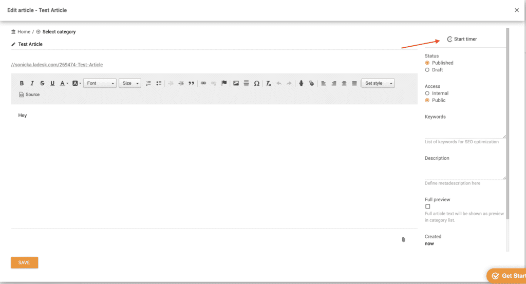 Cronômetro Clockify na base de conhecimento