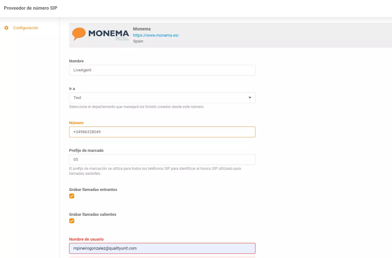 Integração Monema LiveAgent