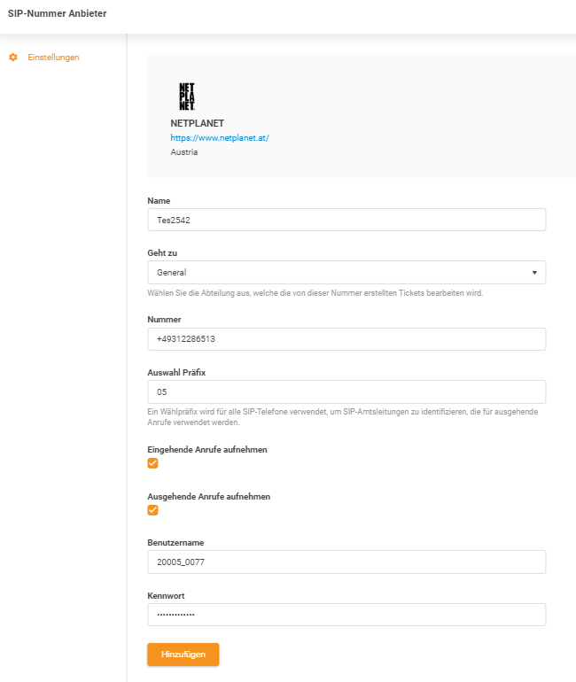 Credenciais NETPLANET