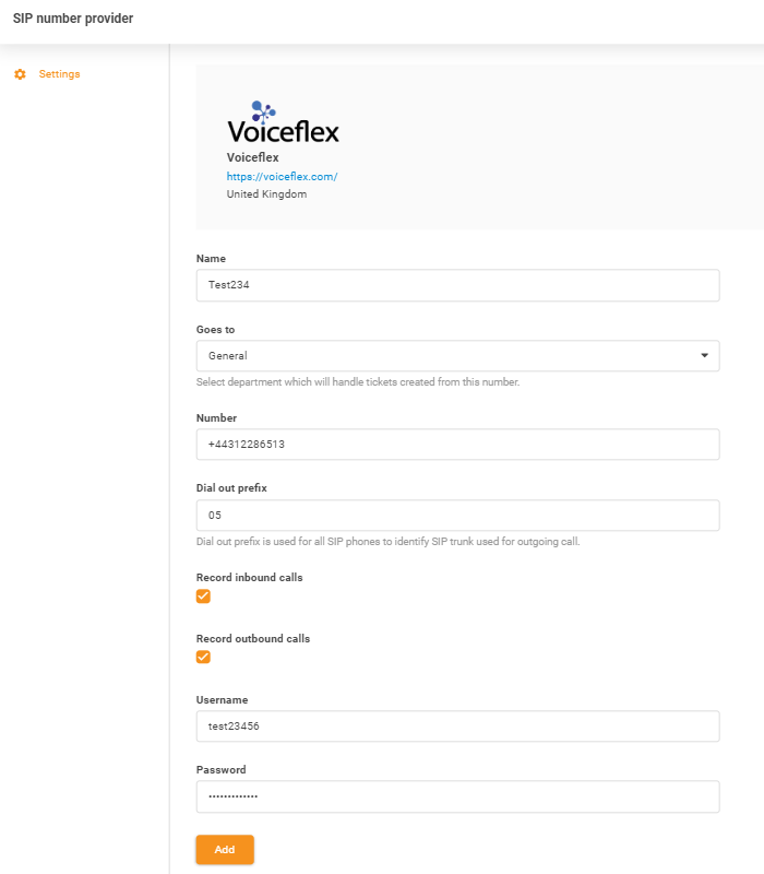 Entrada de credenciais Voiceflex