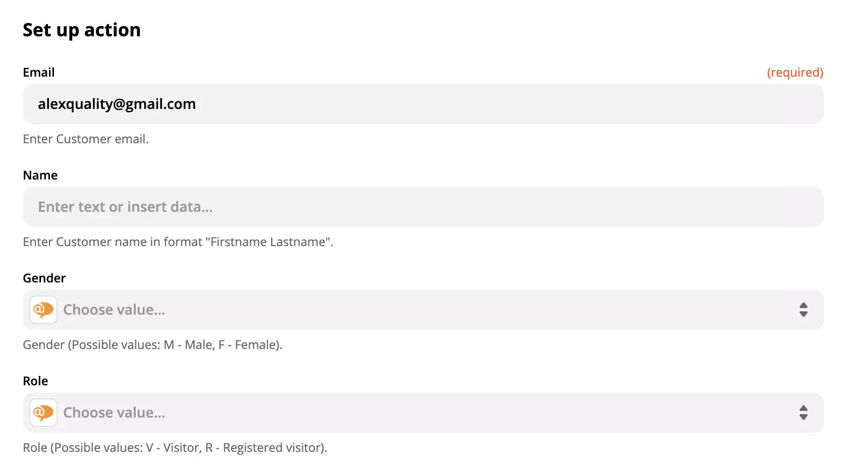 Configuração da ação LiveAgent no Zapier