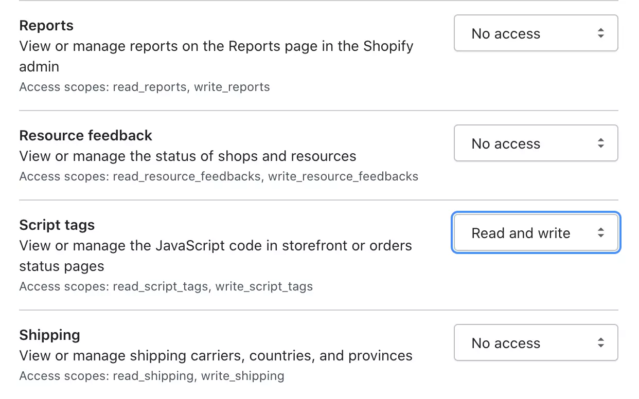 Alterar permissões manualmente para permitir que o LiveAgent acesse dados do Shopify