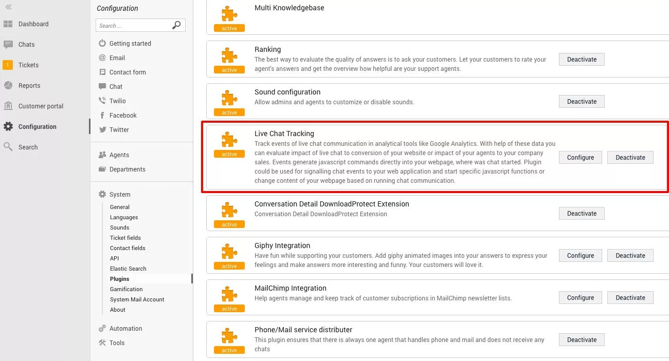 Rastreamento de chat ao vivo do LiveAgent