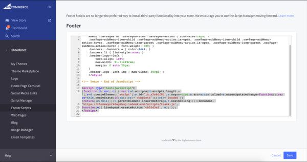 Integração LiveAgent BigCommerce