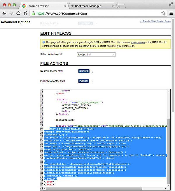 Integração CoreCommerce LiveAgent