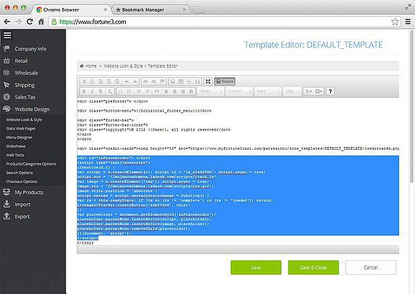 Configuração de integração Fortune 3 LiveAgent