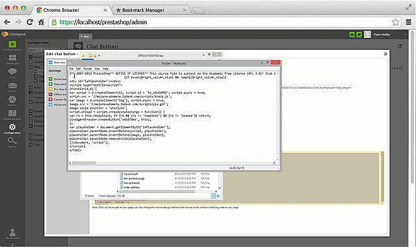 Prestashop LiveAgent integration - Edit footer