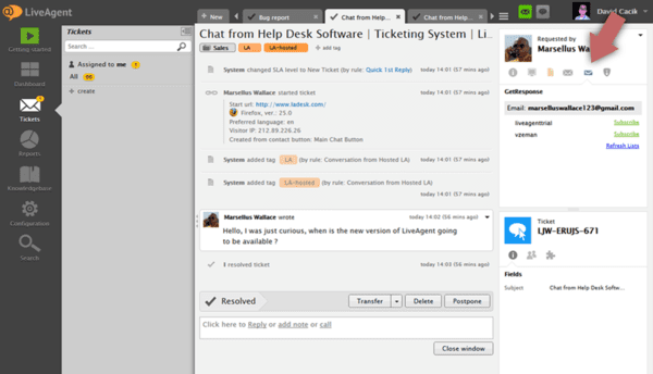 Integração GetResponse LiveAgent